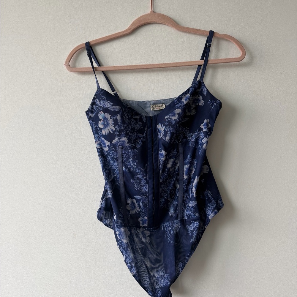 Free People Blue Floral Bodysuit